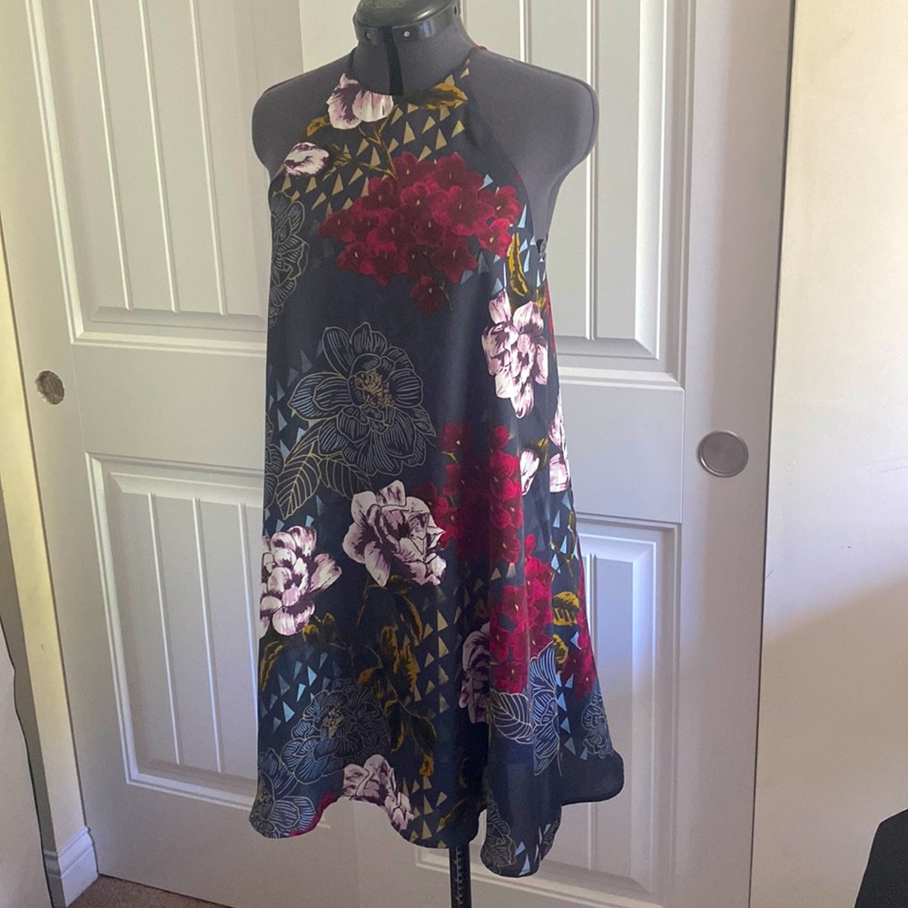 Geometric Floral High Neck Dress